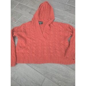 Vintage 90s American Eagle Women Coral Cable Knit Hooded Sweater Relaxed Small